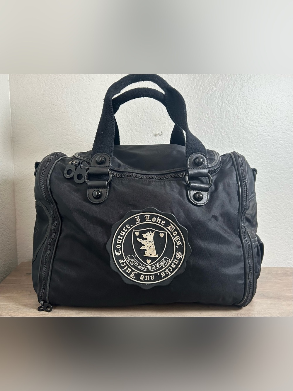 Vintage Y2K 2000s Juicy Couture Black Scottie Dog Logo Travel Carrier Bag Duffle